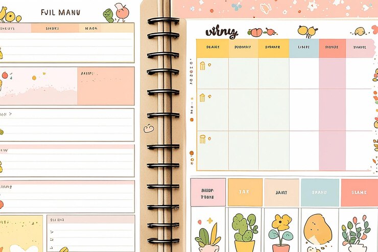 Foto planificador semanal con linda ilustración tema pastel gráfico para el diario pegatina y cuaderno de recortes