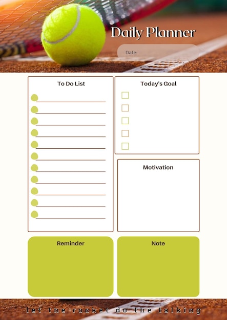 Planificador de tenis hoja de inserción de planificación digital plantilla de página imprimible