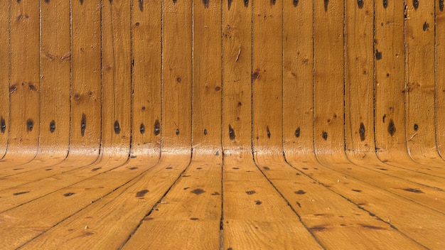 Plankenboden Studio Szene Hintergrundtextur, gelbe Holzstruktur aus natürlichem Baum.