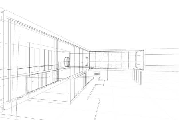Plano de arquitectura sobre fondo blanco Diseño de edificios y modelo de renderizado 3d propio