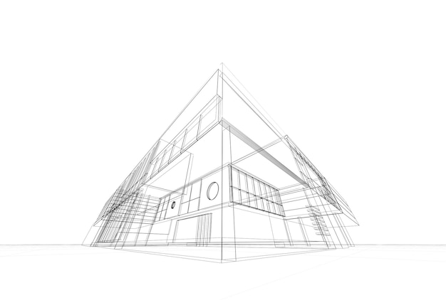 Plano de arquitectura sobre fondo blanco Diseño de edificios y modelo de renderizado 3d propio
