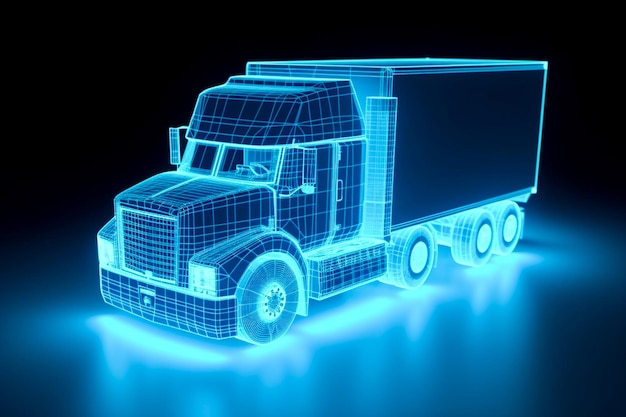 Plano de camión de camión contorneado de neón en perspectiva 3d