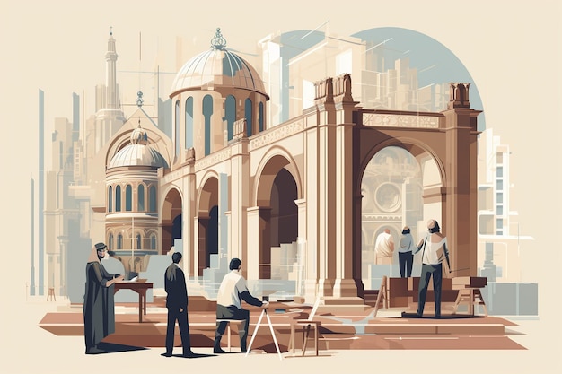Plano de la catedral de Renaissance Architect's Vision en tonos de piedra