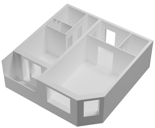 Plano de apartamento de andar único isolado em uma ilustração 3D de fundo 11