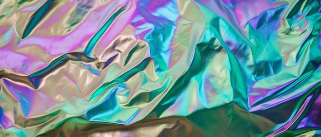 Plano de fundo com efeito de cor holográfica iridescente folha enrugada Generative AI