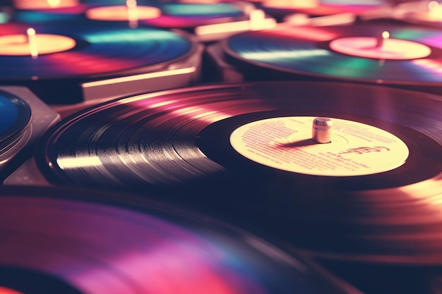 Plano de fundo com muitos discos de vinil vintage Generative AI