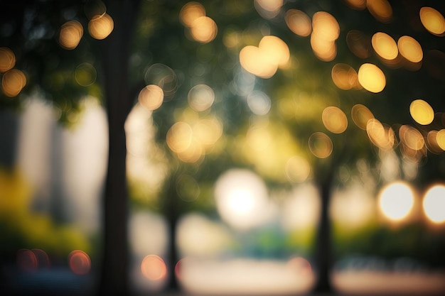 Plano de fundo com um bokeh abstrato de um parque da cidade