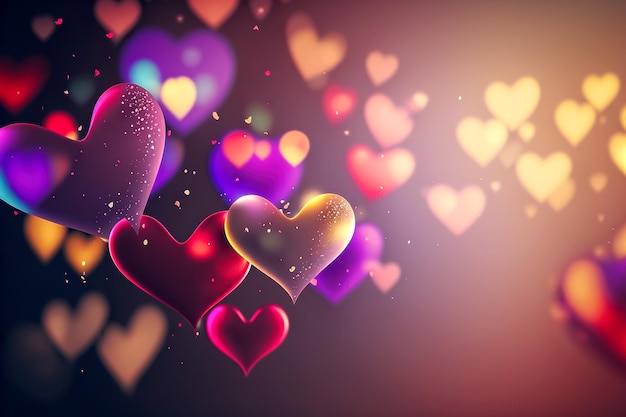 Plano de fundo criativo romântico para o dia dos namorados com paleta de cores claras de corações voadores Generative AI