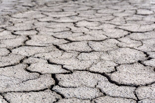 Plano de fundo - crosta de argila seca ao sol e rachada em um deserto sem água