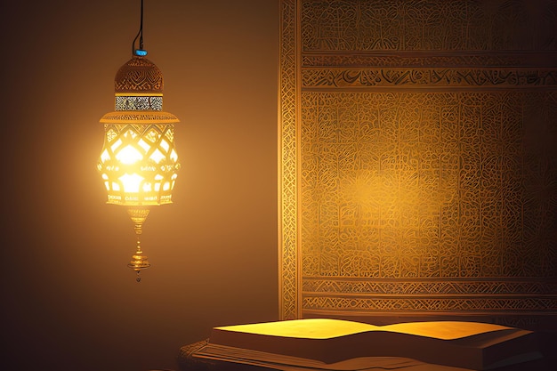 Plano de fundo da lanterna de mesquita colorida do Ramadã com luzes brilhantes