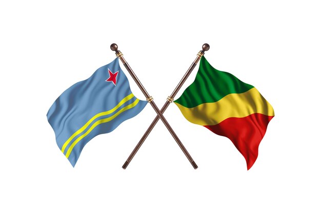 Plano de fundo das bandeiras de Aruba versus República do Congo dos dois países