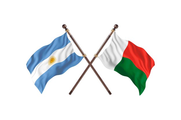 Plano de fundo das bandeiras de dois países Argentina versus Madagascar