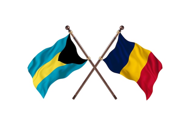 Plano de fundo das bandeiras de dois países Bahamas versus Chade