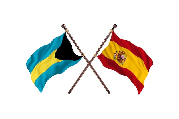 Plano de fundo das bandeiras de dois países Bahamas versus Espanha