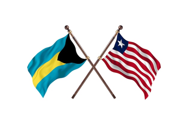 Plano de fundo das bandeiras de dois países Bahamas versus Libéria