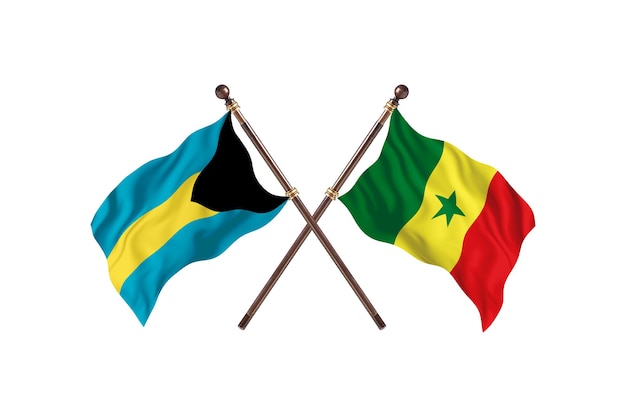 Plano de fundo das bandeiras de dois países Bahamas versus Senegal