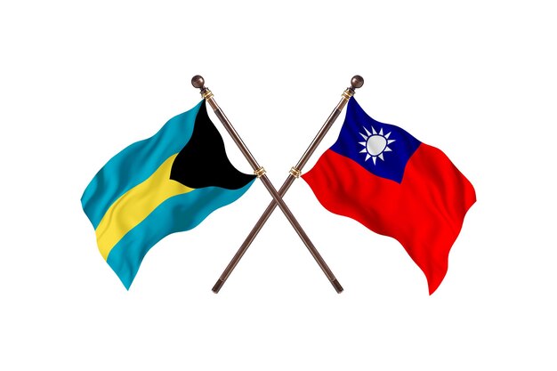 Plano de fundo das bandeiras de dois países Bahamas versus Taiwan