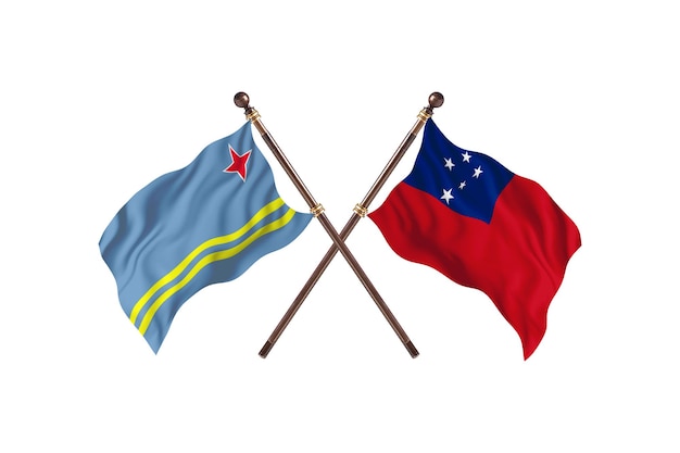 Plano de fundo das bandeiras de dois países de Aruba versus Samoa