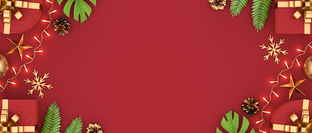 Foto plano de fundo de natal e ano novo decorado com caixas de presente e enfeites de natal copie espaço para texto e apresentação