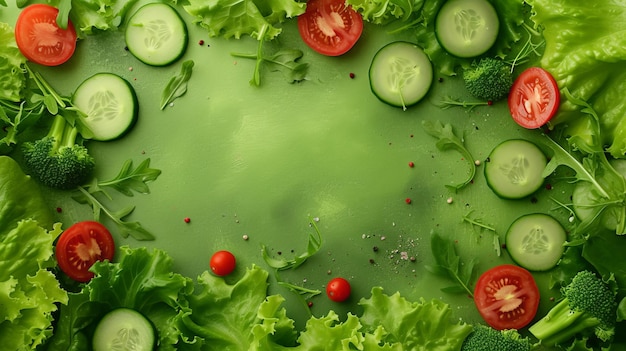 Foto plano de fundo de salada de vegetais em close-up com espaço para texto