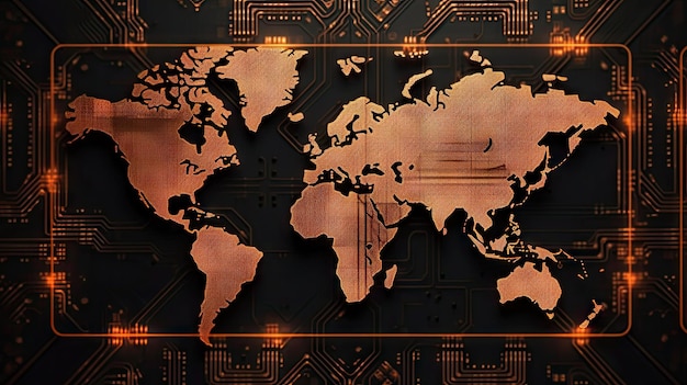 Plano de fundo de tecnologia digital do mapa mundial IA generativa