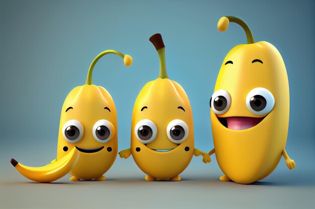 Plano de fundo de um personagem 3D bonito de banana