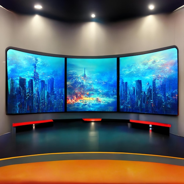 Foto plano de fundo do estúdio de notícias para programas de tv tv no wall3d virtual news studio background ilustração 3d