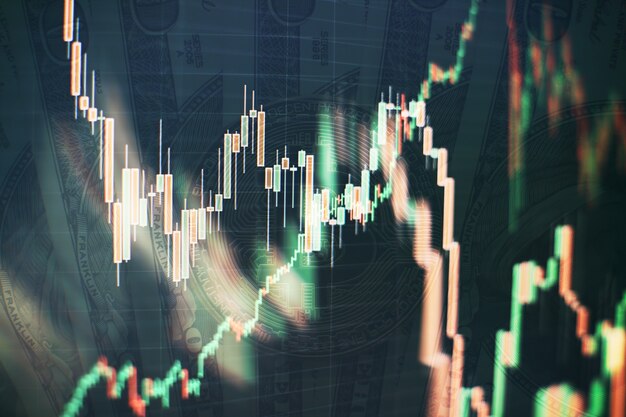 Plano de fundo do gráfico de negócios em um monitor que inclui a análise de mercado. gráficos de barras, diagramas, dados financeiros. gráfico forex.