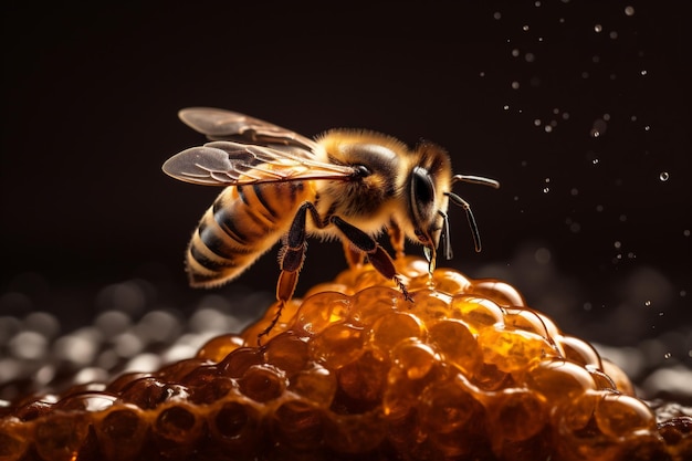 Plano de fundo inseto closeup néctar abelha macro mel ouro amarelo natureza pólen Generative AI