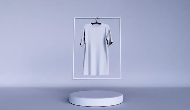 Plano de fundo mínimo, simulação de cena com pódio para exposição do produto. e camiseta branca lisa