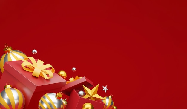 Plano de fundo Natal e feliz ano novo com decoração festiva e espaço de cópia.