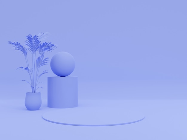 Plano de fundo para apresentação do produto, para ilustração de revista de moda. árvore, geométrica, Pastel azul monocromático mínimo 3d render ilustração