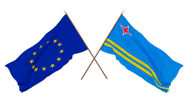 Plano de fundo para designers ilustradores Bandeiras do Dia da Independência Nacional A União Europeia e Aruba