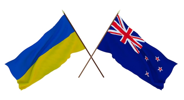 Plano de fundo para designers ilustradores Bandeiras do Dia da Independência Nacional da Ucrânia e Nova Zelândia