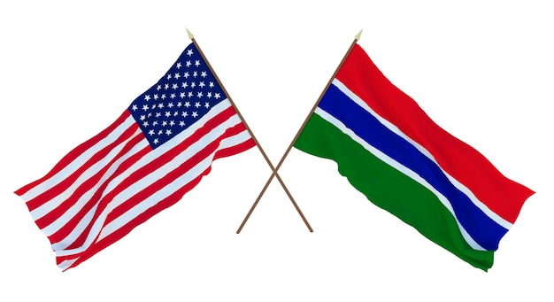 Plano de fundo para designers ilustradores Bandeiras do Dia da Independência Nacional dos Estados Unidos da América EUA e Gâmbia