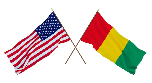 Plano de fundo para designers ilustradores Bandeiras do Dia da Independência Nacional dos Estados Unidos da América EUA e Guiné
