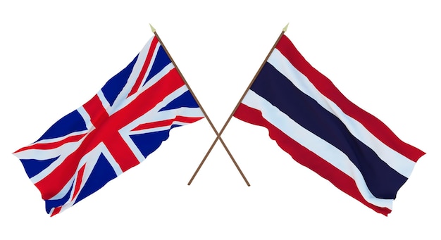 Plano de fundo para designers ilustradores Bandeiras do Dia da Independência Nacional O Reino Unido da Grã-Bretanha e Irlanda do Norte e Tailândia