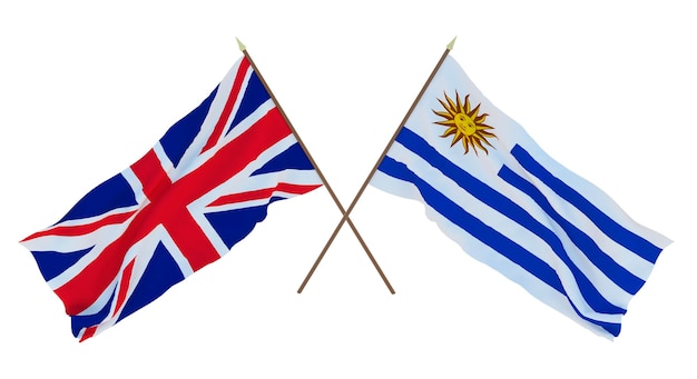Plano de fundo para designers ilustradores Bandeiras do Dia da Independência Nacional O Reino Unido da Grã-Bretanha e Irlanda do Norte e Uruguai