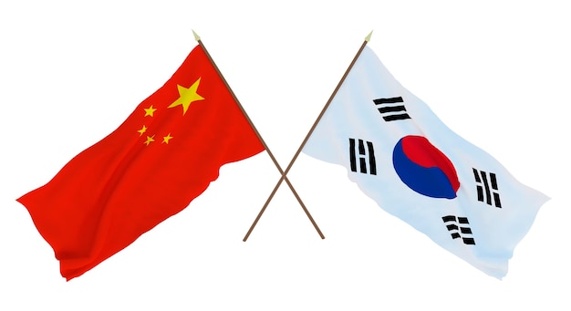 Plano de fundo para designers ilustradores Dia da Independência Nacional Bandeiras China e Coreia do Sul