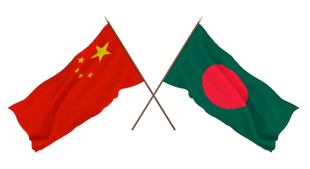 Plano de fundo para designers ilustradores Dia da Independência Nacional Bandeiras Chine e Bangladesh