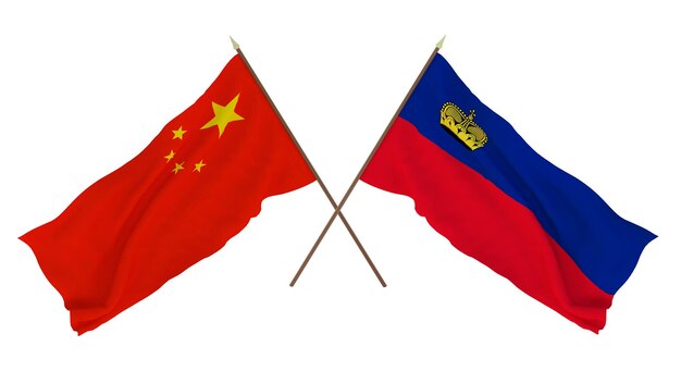 Plano de fundo para designers ilustradores Dia da Independência Nacional Bandeiras Chine e Liechtenstein