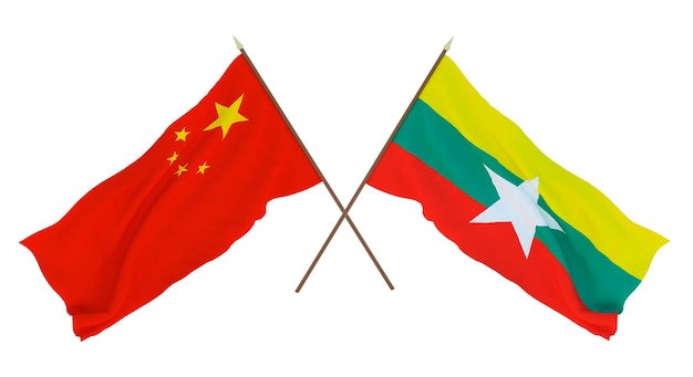 Plano de fundo para designers ilustradores Dia da Independência Nacional Bandeiras Chine e Myanmar