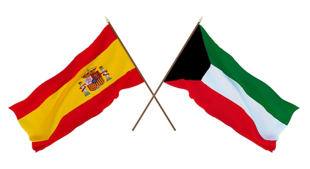 Plano de fundo para designers ilustradores Dia da Independência Nacional Bandeiras Espanha e Kuwait