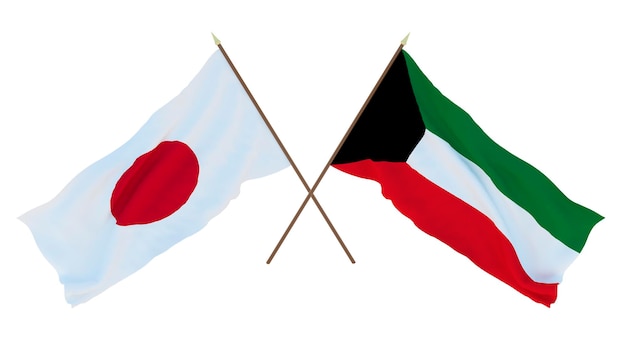 Plano de fundo para designers ilustradores Dia da Independência Nacional Bandeiras Japão e Kuwait