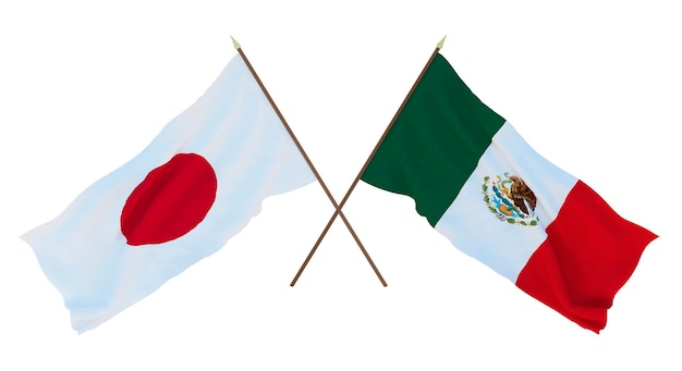 Plano de fundo para designers ilustradores Dia da Independência Nacional Bandeiras Japão e México