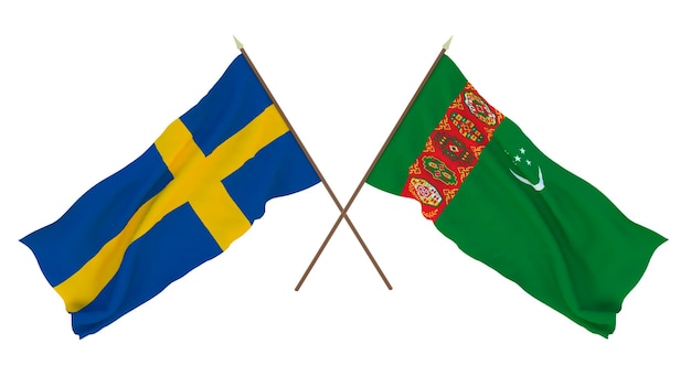 Plano de fundo para designers ilustradores Dia da Independência Nacional Bandeiras Suécia e Turcomenistão