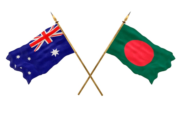 Plano de fundo para designers Modelo 3D do Dia Nacional Bandeiras nacionais Austrália e Bangladesh