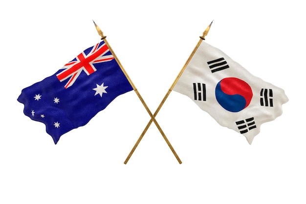Plano de fundo para designers Modelo 3D do Dia Nacional Bandeiras nacionais Austrália e Coreia do Sul