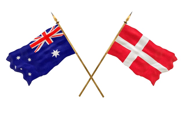 Plano de fundo para designers Modelo 3D do Dia Nacional Bandeiras nacionais Austrália e Dinamarca