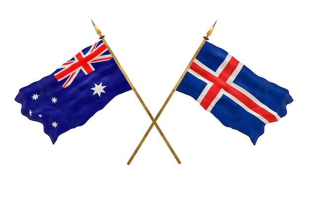 Plano de fundo para designers Modelo 3D do Dia Nacional Bandeiras nacionais Austrália e Islândia